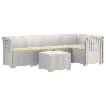 5-Sitzer Gartensofa mit Kissen Rattan-Look PP Weiß
