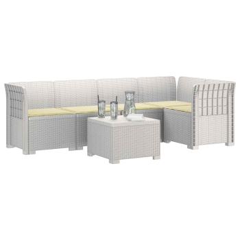 5-Sitzer Gartensofa mit Kissen Rattan-Look PP Weiß