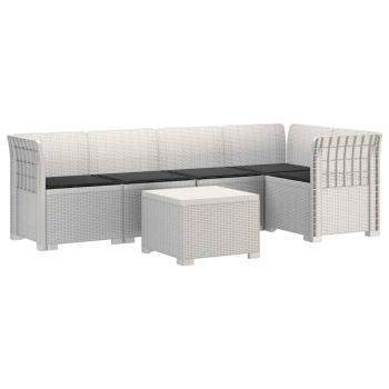 5-Sitzer Gartensofa mit Kissen Rattan-Look PP Weiß