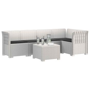 5-Sitzer Gartensofa mit Kissen Rattan-Look PP Weiß