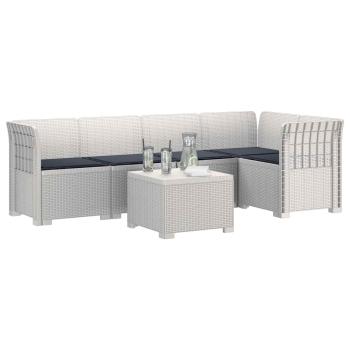 5-Sitzer Gartensofa mit Kissen Rattan-Look PP Weiß