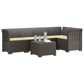 5-Sitzer Gartensofa mit Kissen Rattan-Look PP Hellgrau