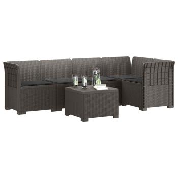5-Sitzer Gartensofa mit Kissen Rattan-Look PP Hellgrau