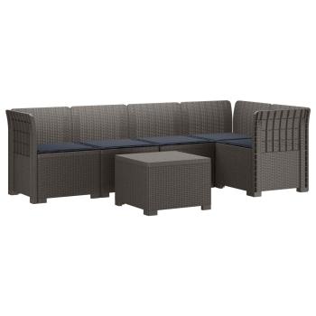 5-Sitzer Gartensofa mit Kissen Rattan-Look PP Hellgrau