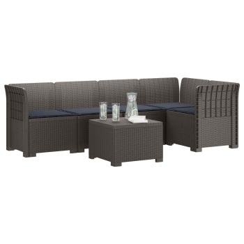 5-Sitzer Gartensofa mit Kissen Rattan-Look PP Hellgrau