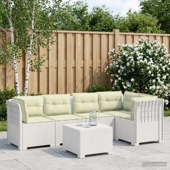 ARDEBO.de - 5-Sitzer Gartensofa mit Kissen Rattan-Look PP Weiß