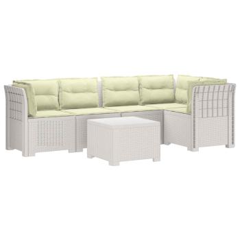 5-Sitzer Gartensofa mit Kissen Rattan-Look PP Weiß