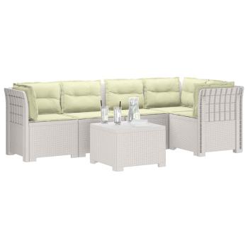 5-Sitzer Gartensofa mit Kissen Rattan-Look PP Weiß