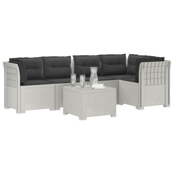 5-Sitzer Gartensofa mit Kissen Rattan-Look PP Weiß