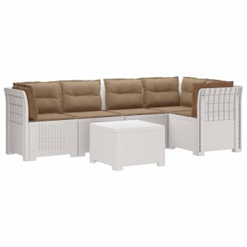 5-Sitzer Gartensofa mit Kissen Rattan-Look PP Weiß