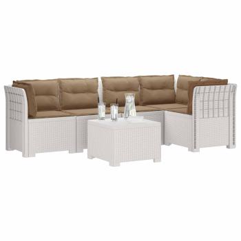 5-Sitzer Gartensofa mit Kissen Rattan-Look PP Weiß