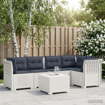 ARDEBO.de - 5-Sitzer Gartensofa mit Kissen Rattan-Look PP Weiß