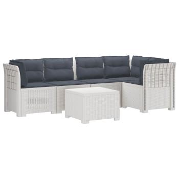 5-Sitzer Gartensofa mit Kissen Rattan-Look PP Weiß