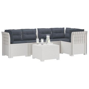 5-Sitzer Gartensofa mit Kissen Rattan-Look PP Weiß