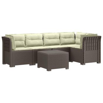 5-Sitzer Gartensofa mit Kissen Rattan-Look PP Hellgrau