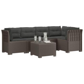 5-Sitzer Gartensofa mit Kissen Rattan-Look PP Hellgrau