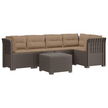 5-Sitzer Gartensofa mit Kissen Rattan-Look PP Hellgrau