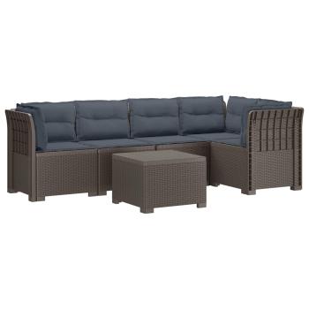 5-Sitzer Gartensofa mit Kissen Rattan-Look PP Hellgrau