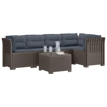 5-Sitzer Gartensofa mit Kissen Rattan-Look PP Hellgrau