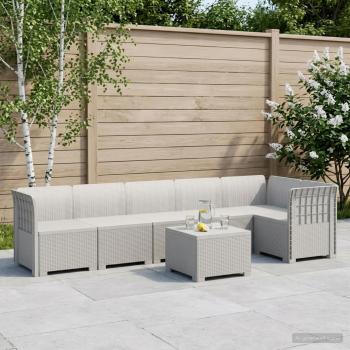 ARDEBO.de - 6-Sitzer Garten Sofa Rattan Look PP Weiß