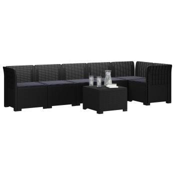 6-Sitzer Garten Sofa mit Kissen Rattan Look PP Anthrazit