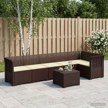 ARDEBO.de - 6-Sitzer Garten Sofa mit Kissen Rattan Look PP Braun