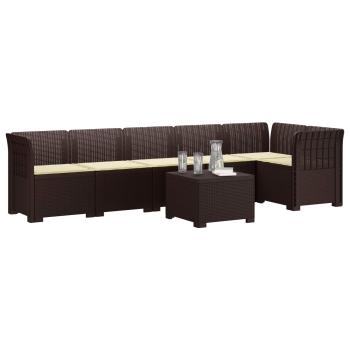 6-Sitzer Garten Sofa mit Kissen Rattan Look PP Braun