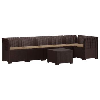 6-Sitzer Garten Sofa mit Kissen Rattan Look PP Braun
