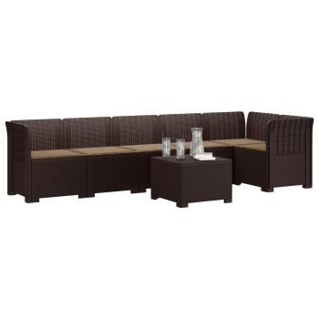 6-Sitzer Garten Sofa mit Kissen Rattan Look PP Braun
