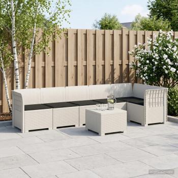 ARDEBO.de - 6-Sitzer Garten Sofa mit Kissen Rattan Look PP Weiß