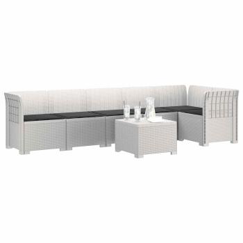 6-Sitzer Garten Sofa mit Kissen Rattan Look PP Weiß