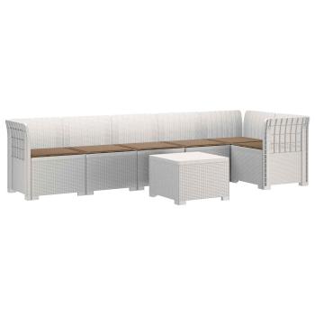 6-Sitzer Garten Sofa mit Kissen Rattan Look PP Weiß