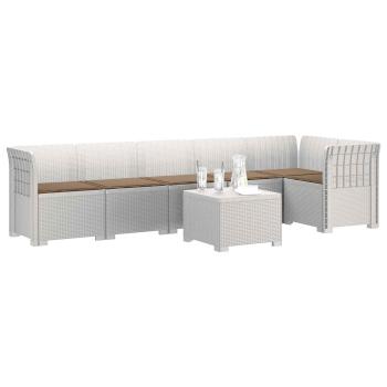 6-Sitzer Garten Sofa mit Kissen Rattan Look PP Weiß