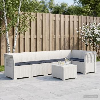 ARDEBO.de - 6-Sitzer Garten Sofa mit Kissen Rattan Look PP Weiß