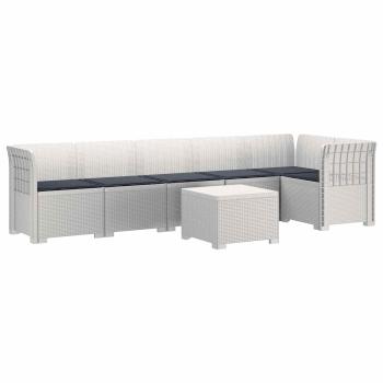 6-Sitzer Garten Sofa mit Kissen Rattan Look PP Weiß