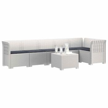 6-Sitzer Garten Sofa mit Kissen Rattan Look PP Weiß