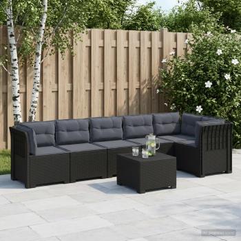 ARDEBO.de - 6-Sitzer Garten Sofa mit Kissen Rattan Look PP Anthrazit