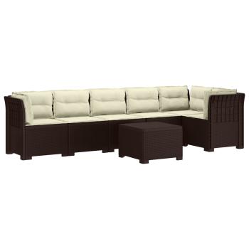6-Sitzer Garten Sofa mit Kissen Rattan Look PP Braun
