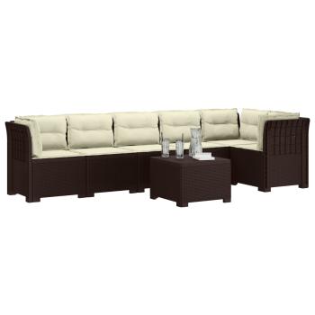 6-Sitzer Garten Sofa mit Kissen Rattan Look PP Braun