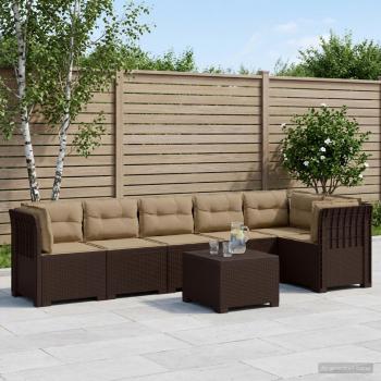 ARDEBO.de - 6-Sitzer Garten Sofa mit Kissen Rattan Look PP Braun