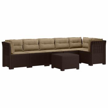 6-Sitzer Garten Sofa mit Kissen Rattan Look PP Braun