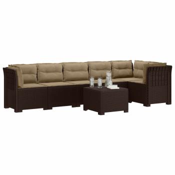 6-Sitzer Garten Sofa mit Kissen Rattan Look PP Braun