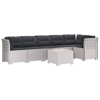 6-Sitzer Garten Sofa mit Kissen Rattan Look PP Weiß