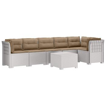 6-Sitzer Garten Sofa mit Kissen Rattan Look PP Weiß