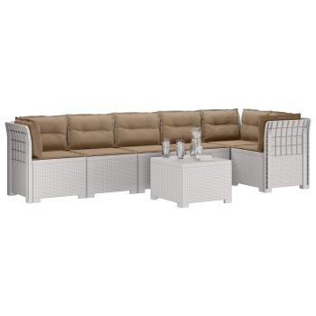 6-Sitzer Garten Sofa mit Kissen Rattan Look PP Weiß