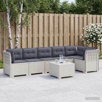 ARDEBO.de - 6-Sitzer Garten Sofa mit Kissen Rattan Look PP Weiß