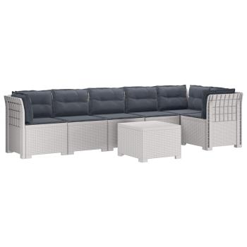 6-Sitzer Garten Sofa mit Kissen Rattan Look PP Weiß