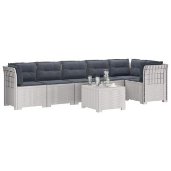 6-Sitzer Garten Sofa mit Kissen Rattan Look PP Weiß