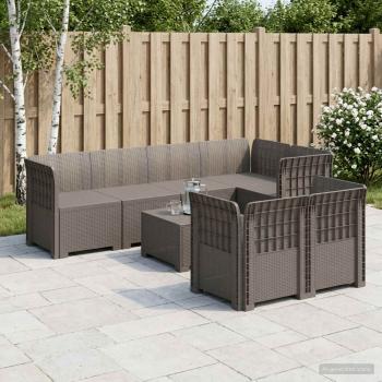 ARDEBO.de - 7-Sitzer Gartensofa Rattan-Look PP Hellgrau