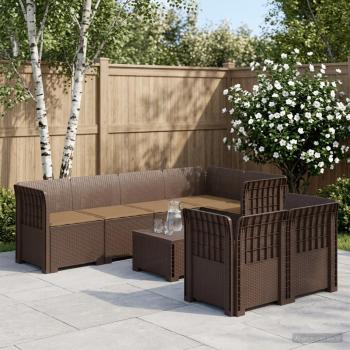 ARDEBO.de - 7-Sitzer Gartensofa mit Kissen Rattan-Look PP Braun